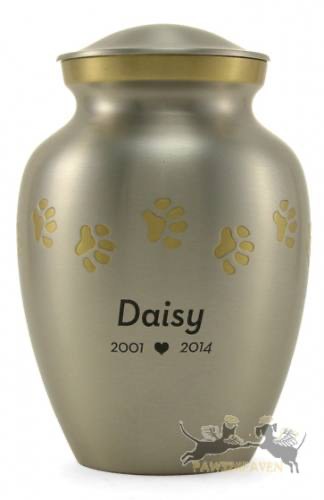 Silver paw print urn with Daisy engraving