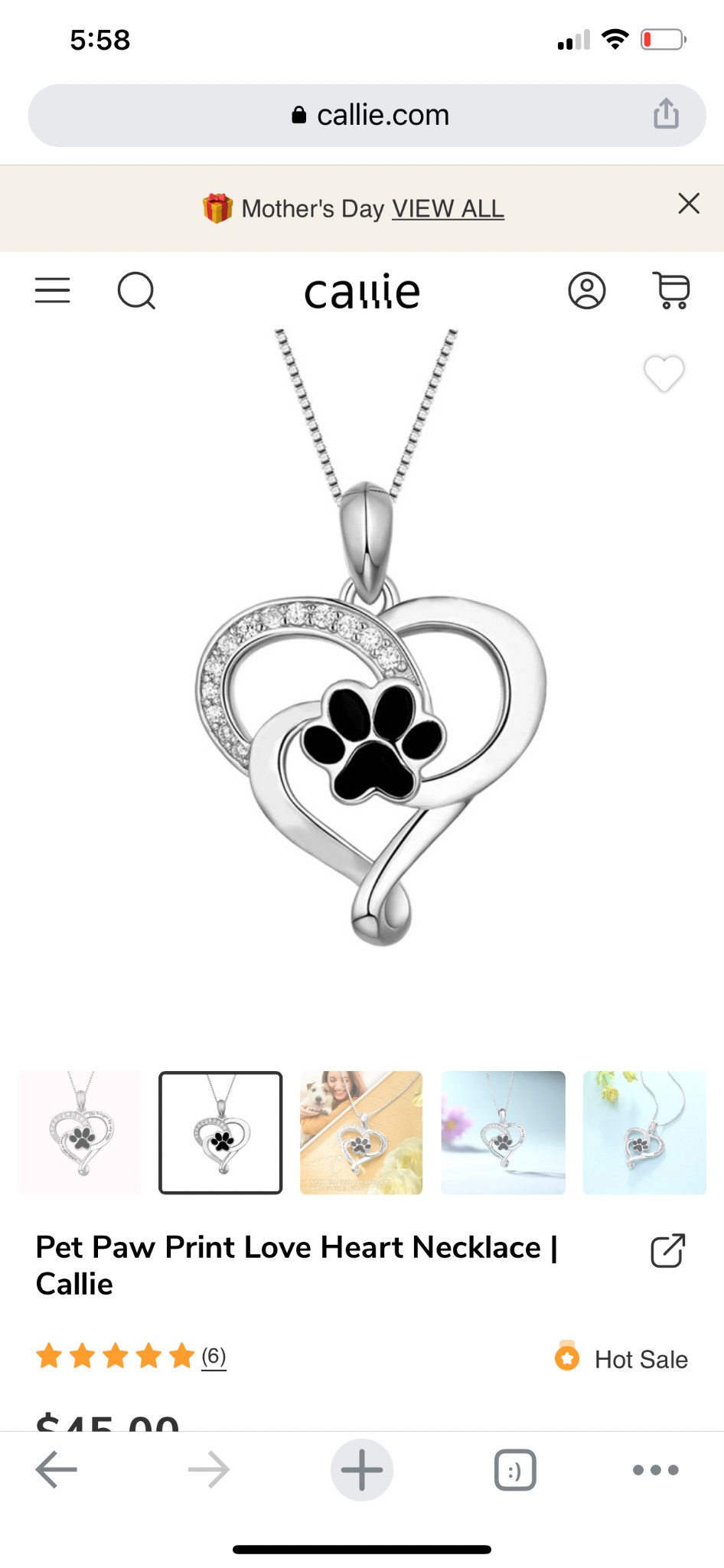 Pet paw print love heart necklace